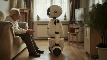 robot caring for elderly man